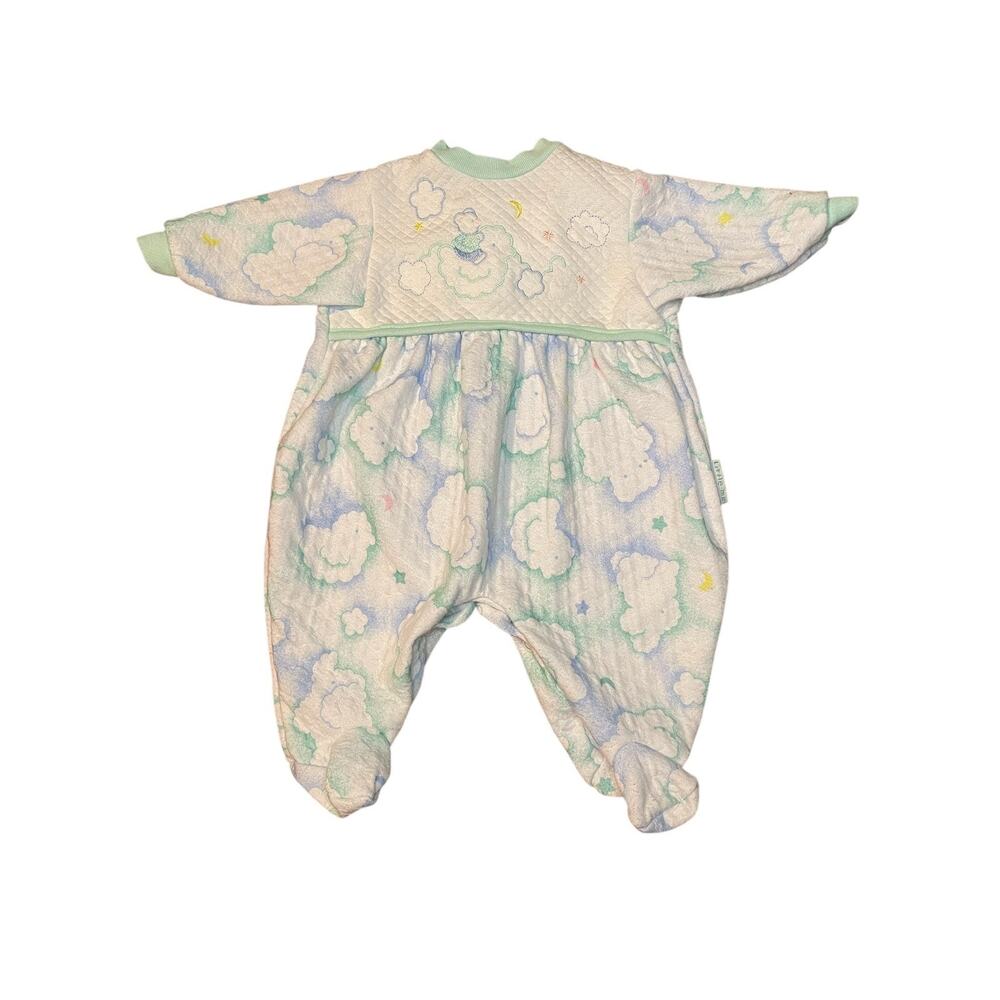 Vintage Baby PJ One Piece 3-6 Months Little Me Snap Buttons Moon Mouse Clouds